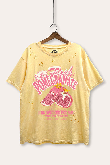 Fresh Pomegranate Fruit Graphic Mineral Wash Distress Tee