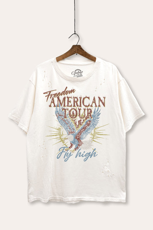 bald eagle "freedom" graphic mineral wash laser distress tee