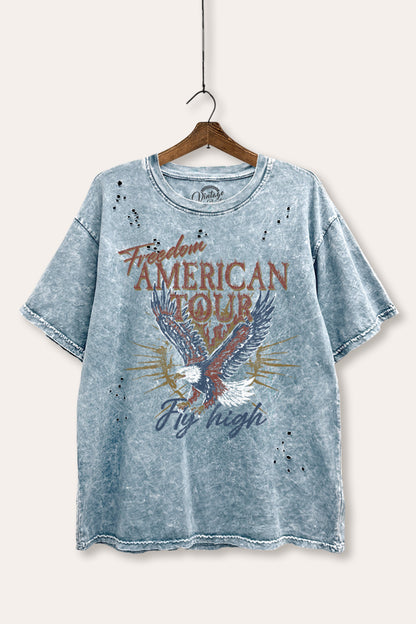 American Freedom Eagle Graphic Mineral Wash Distress Tee