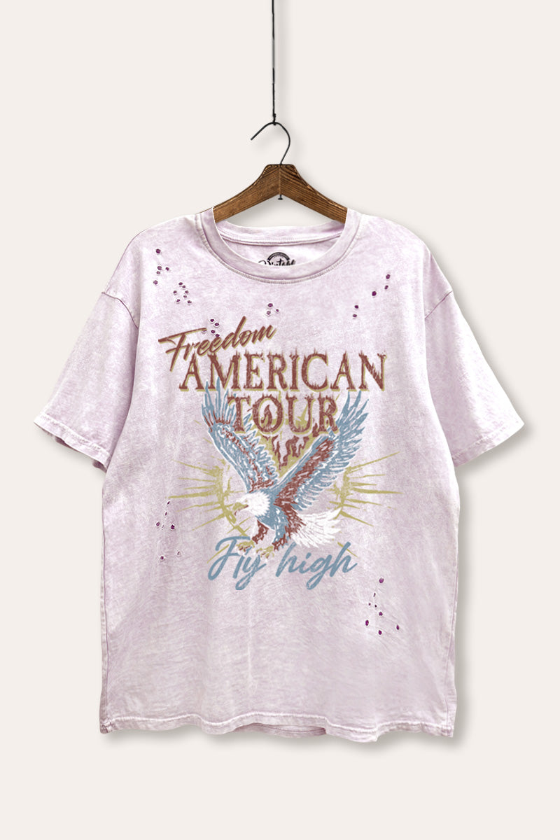 bald eagle "freedom" graphic laser cut distress tee