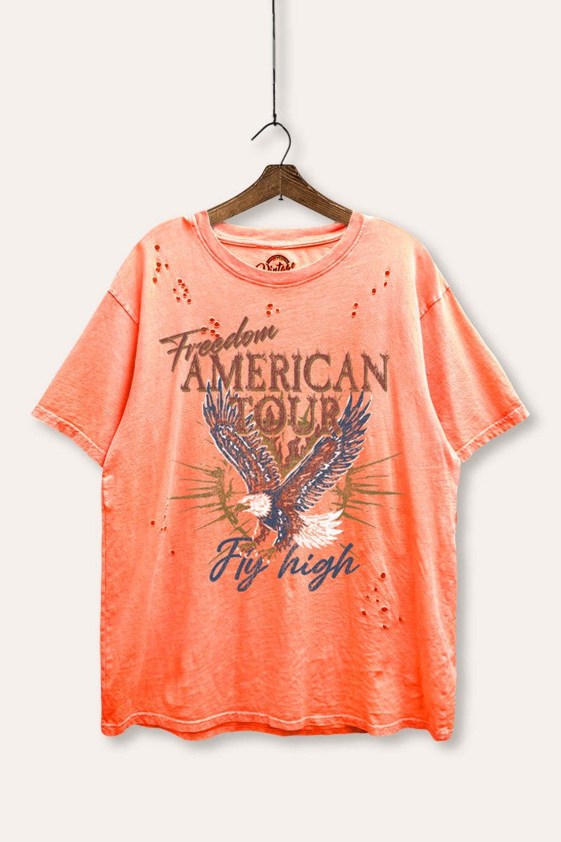bald eagle "freedom" graphic mineral wash laser distress tee