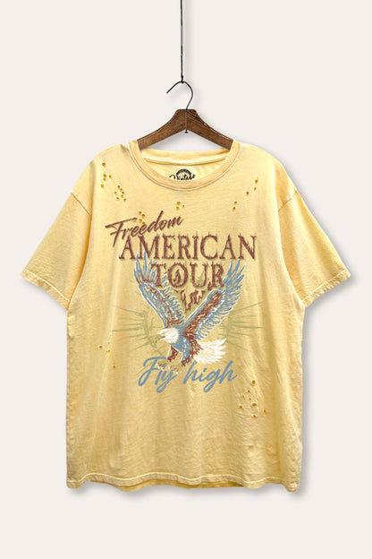 American Freedom Eagle Graphic Mineral Wash Distress Tee