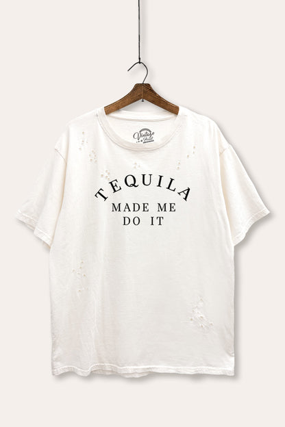 Tequila Made Me Do It Graphic Mineral Wash Distress Tee