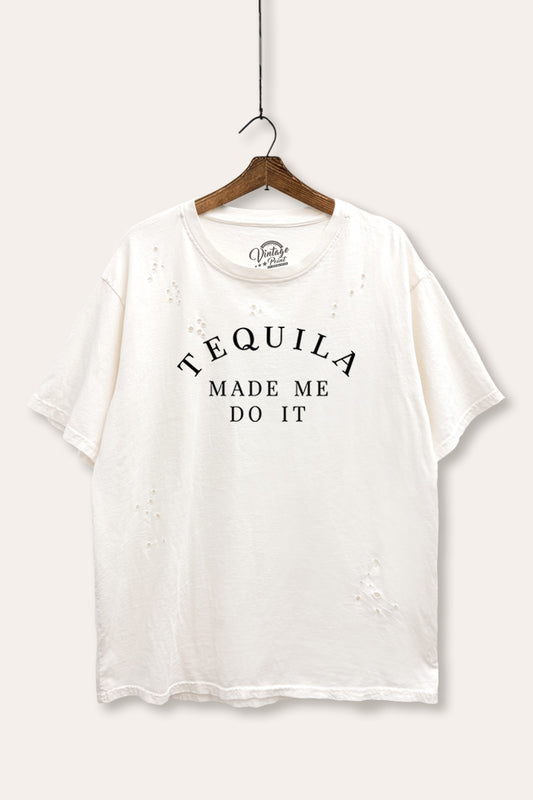 "tequila made me do it" graphic mineral wash laser distress tee