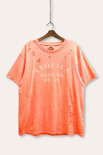 Tequila Made Me Do It Graphic Mineral Wash Distress Tee