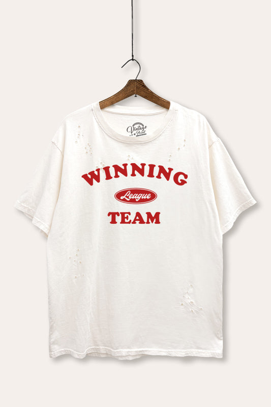 "winning team" graphic mineral wash laser distress tee