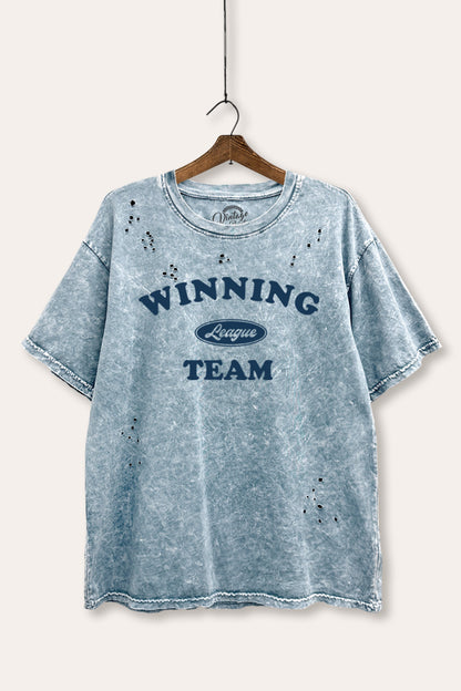 Winning Team League Sports Graphic Mineral Wash Distress Tee