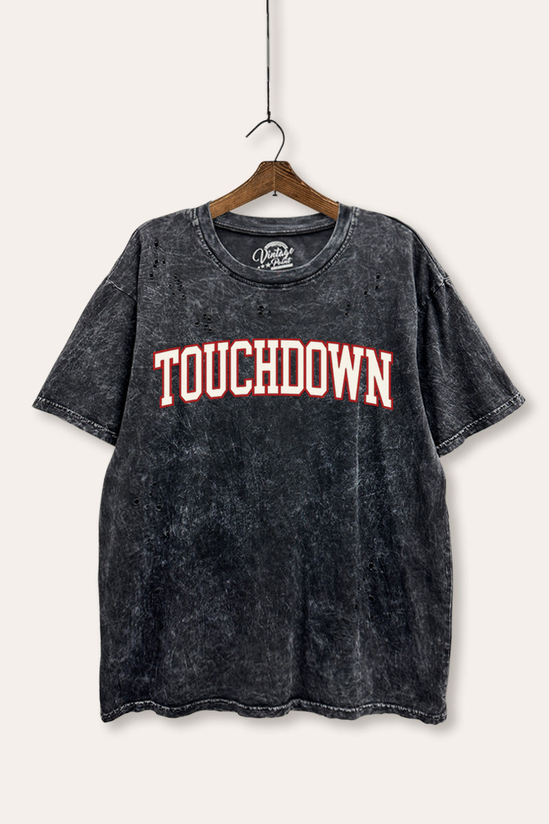 "touchdown" graphic mineral wash laser distress tee