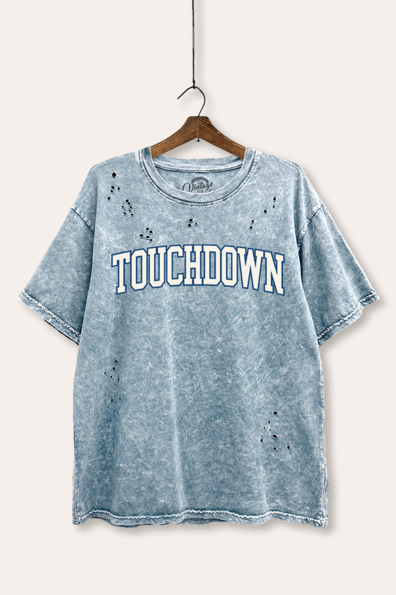 "touchdown" graphic mineral wash laser distress tee