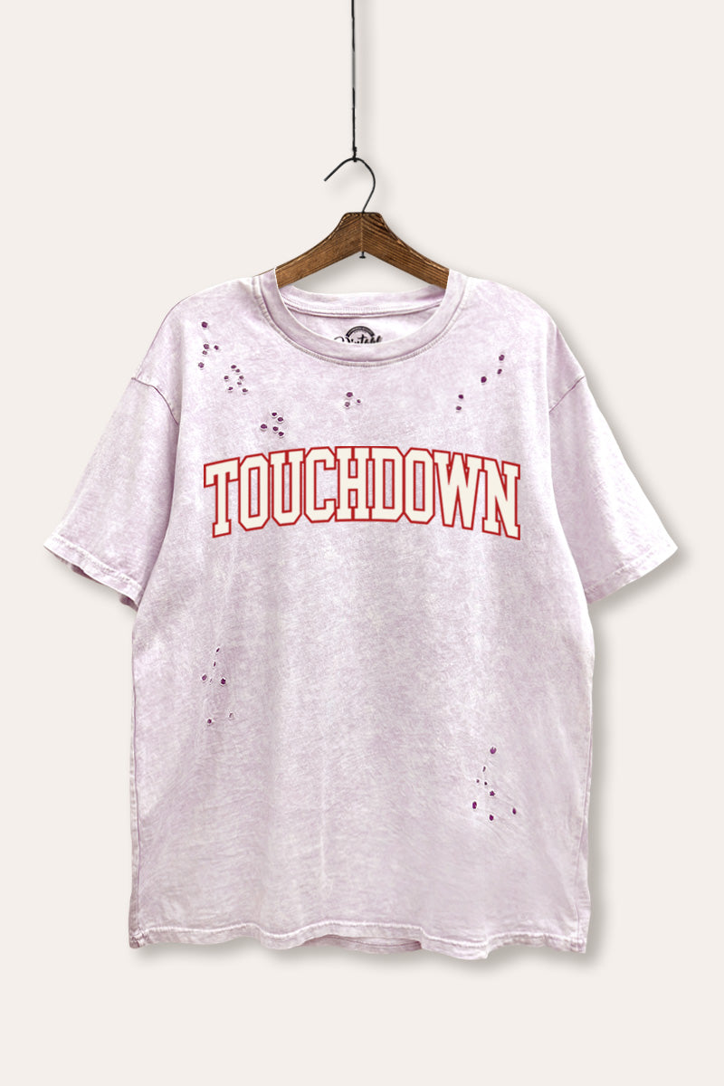 "touchdown" graphic mineral wash laser distress tee