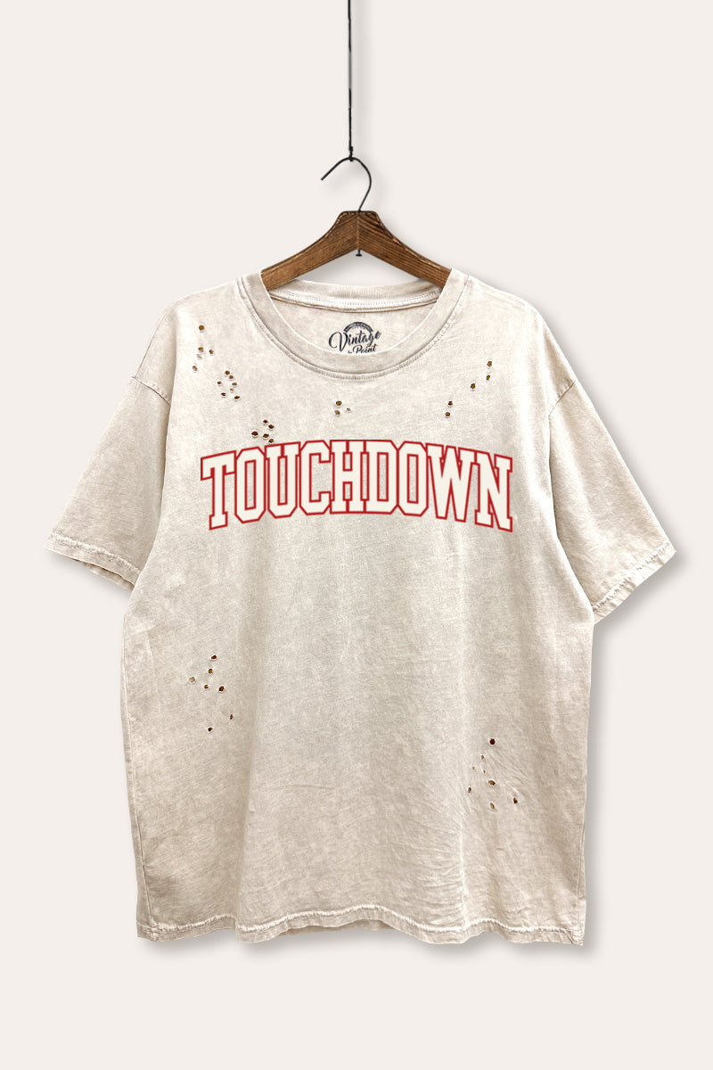 "touchdown" graphic mineral wash laser distress tee