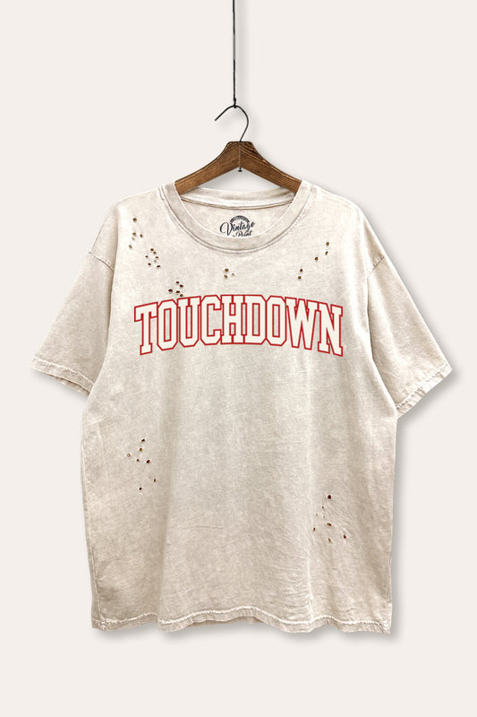 "touchdown" graphic mineral wash laser distress tee