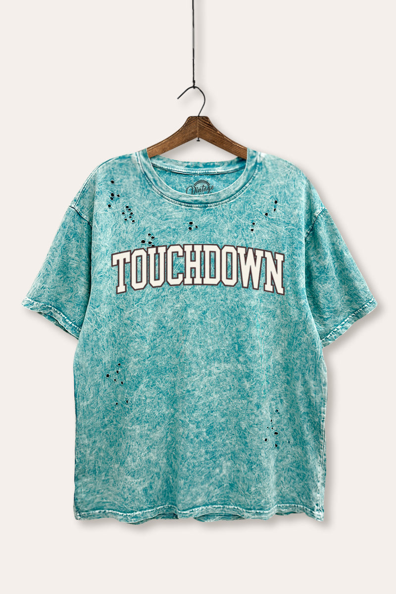 "touchdown" graphic mineral wash laser distress tee