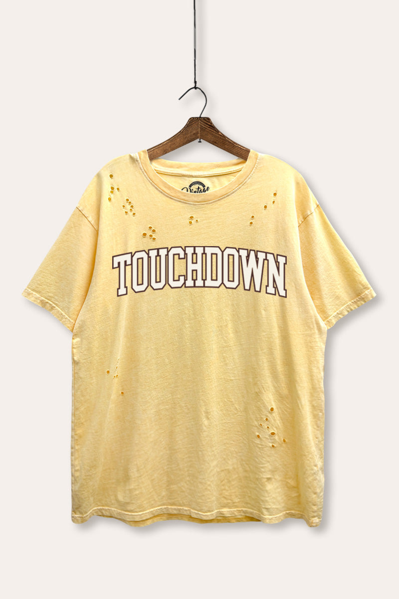"touchdown" graphic mineral wash laser distress tee