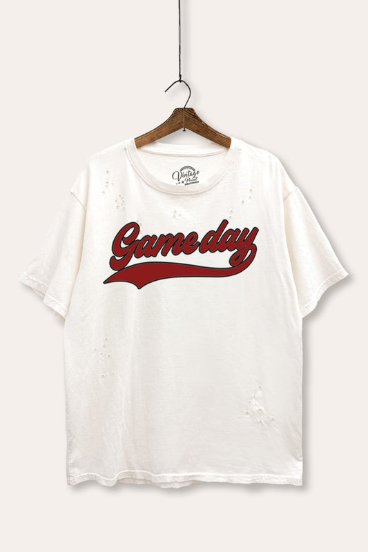 "game day" varsity graphic mineral wash laser distress tee