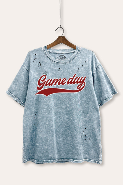 Game Day Varsity Sports Graphic Mineral Wash Distress Tee