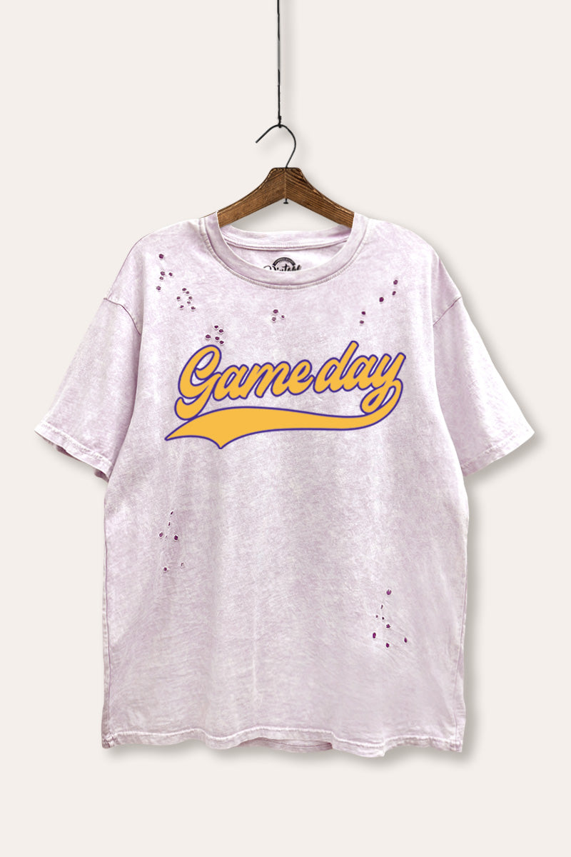 "game day" varsity graphic mineral wash laser distress tee