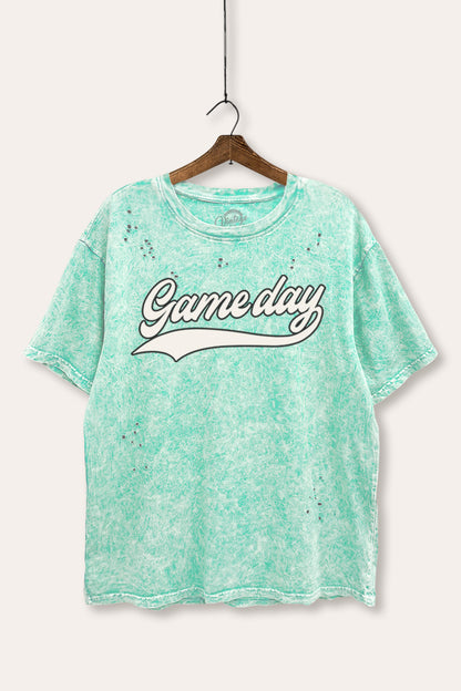 Game Day Varsity Sports Graphic Mineral Wash Distress Tee