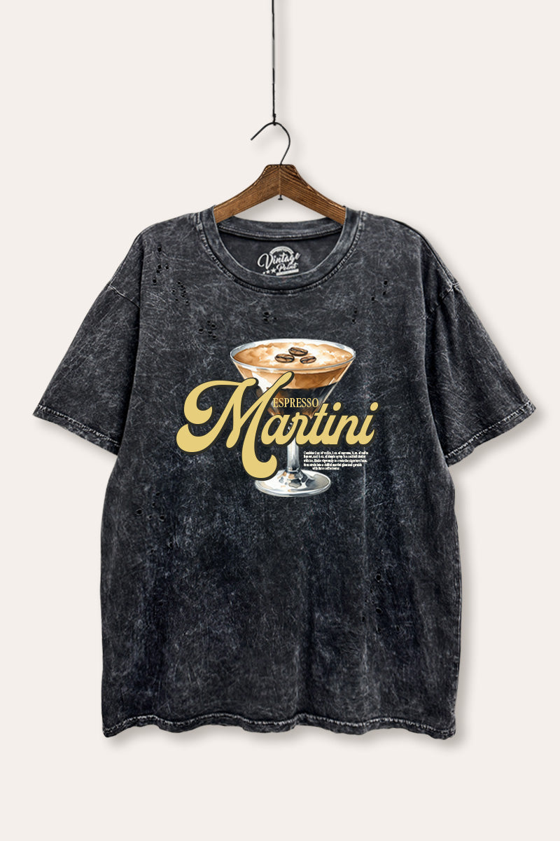 espresso martini graphic mineral wash laser distress tee