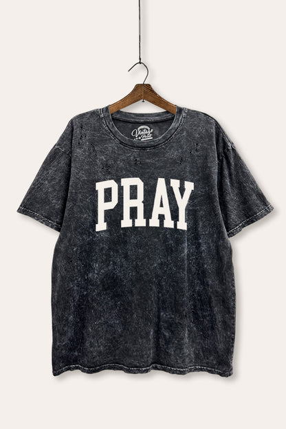 Pray Lettering Typography Mineral Wash Distress Tee