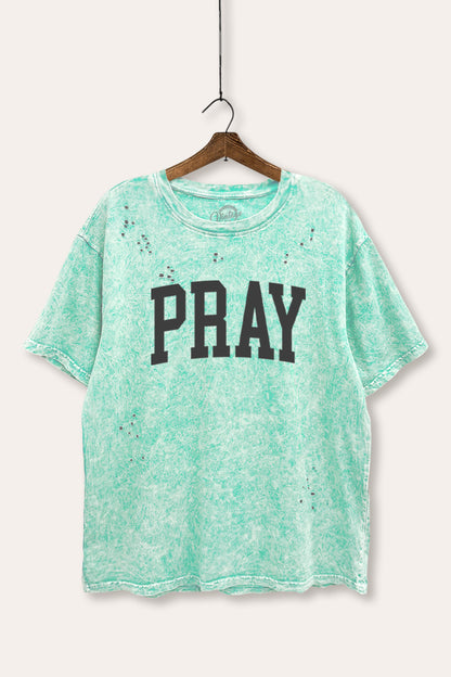 Pray Lettering Typography Mineral Wash Distress Tee