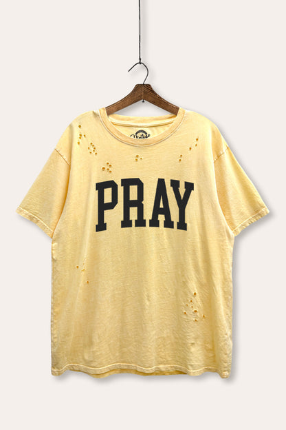 Pray Lettering Typography Mineral Wash Distress Tee
