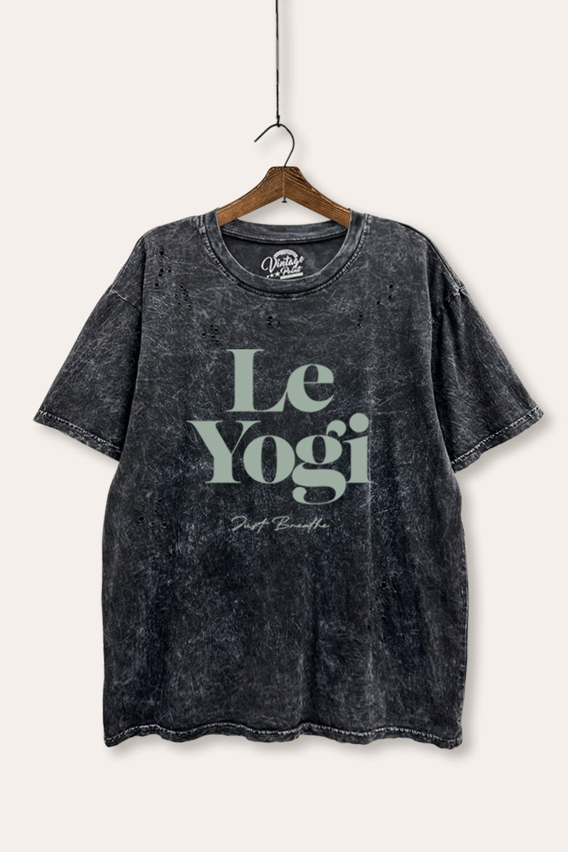 "le yogi" graphic mineral wash laser distress tee