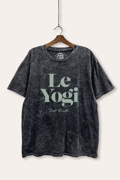 Le Yogi "Just Breathe" Graphic Mineral Wash Distress Tee