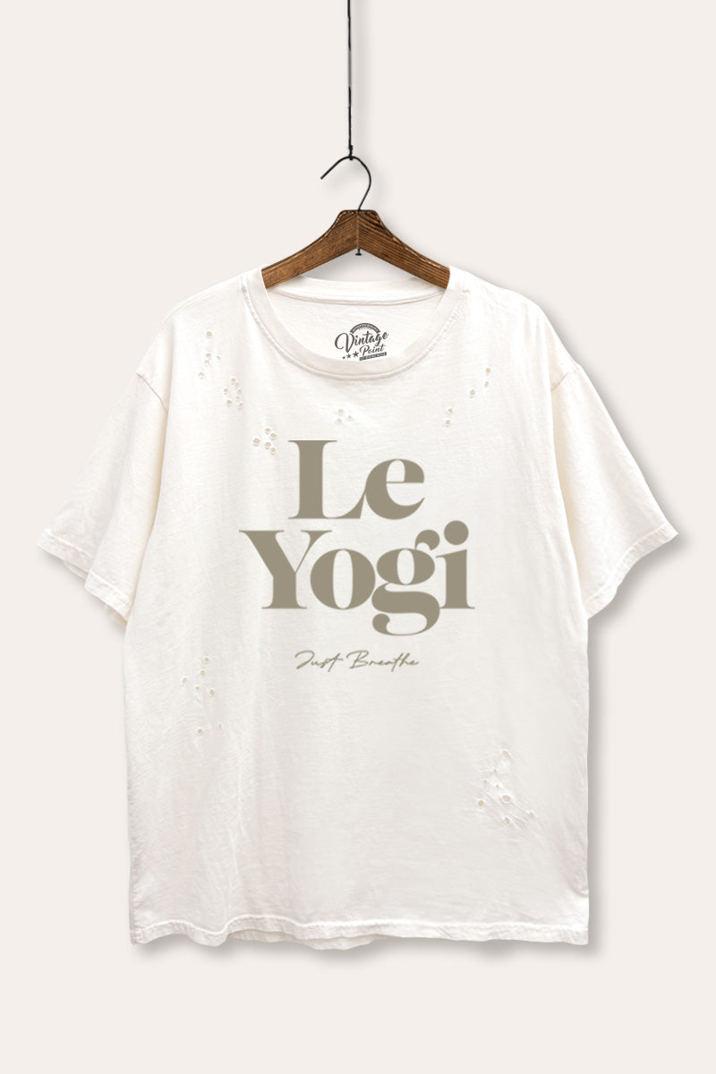 "le yogi" graphic mineral wash laser distress tee