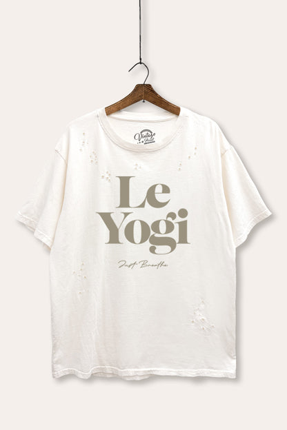 Le Yogi "Just Breathe" Graphic Mineral Wash Distress Tee