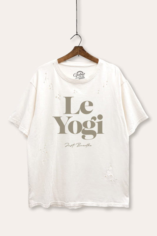 Le Yogi "Just Breathe" Graphic Mineral Wash Distress Tee
