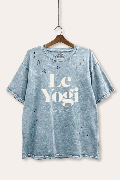 Le Yogi "Just Breathe" Graphic Mineral Wash Distress Tee