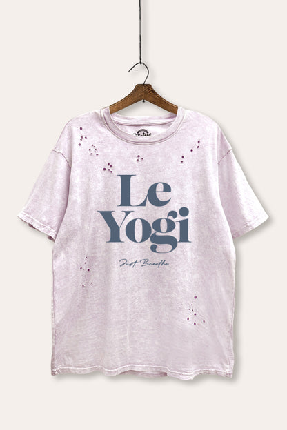 Le Yogi "Just Breathe" Graphic Mineral Wash Distress Tee