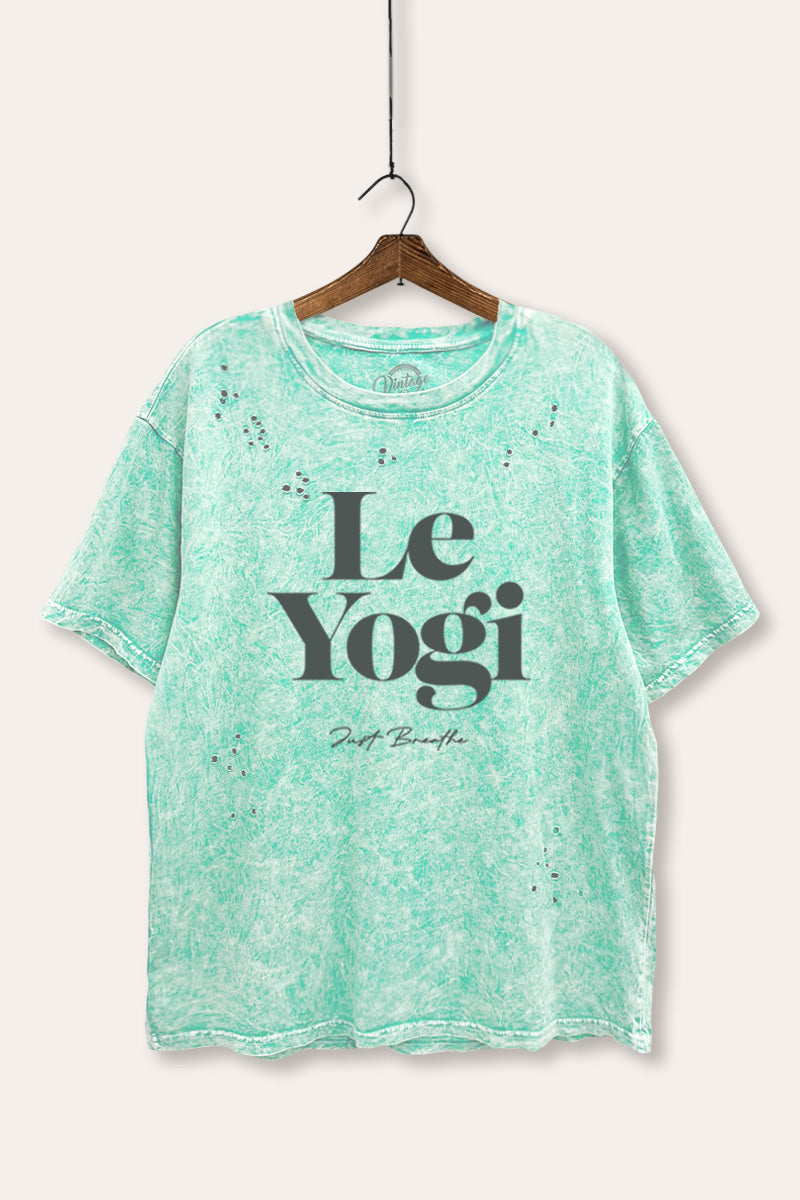 "le yogi" graphic mineral wash laser distress tee