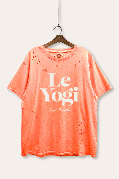 Le Yogi "Just Breathe" Graphic Mineral Wash Distress Tee