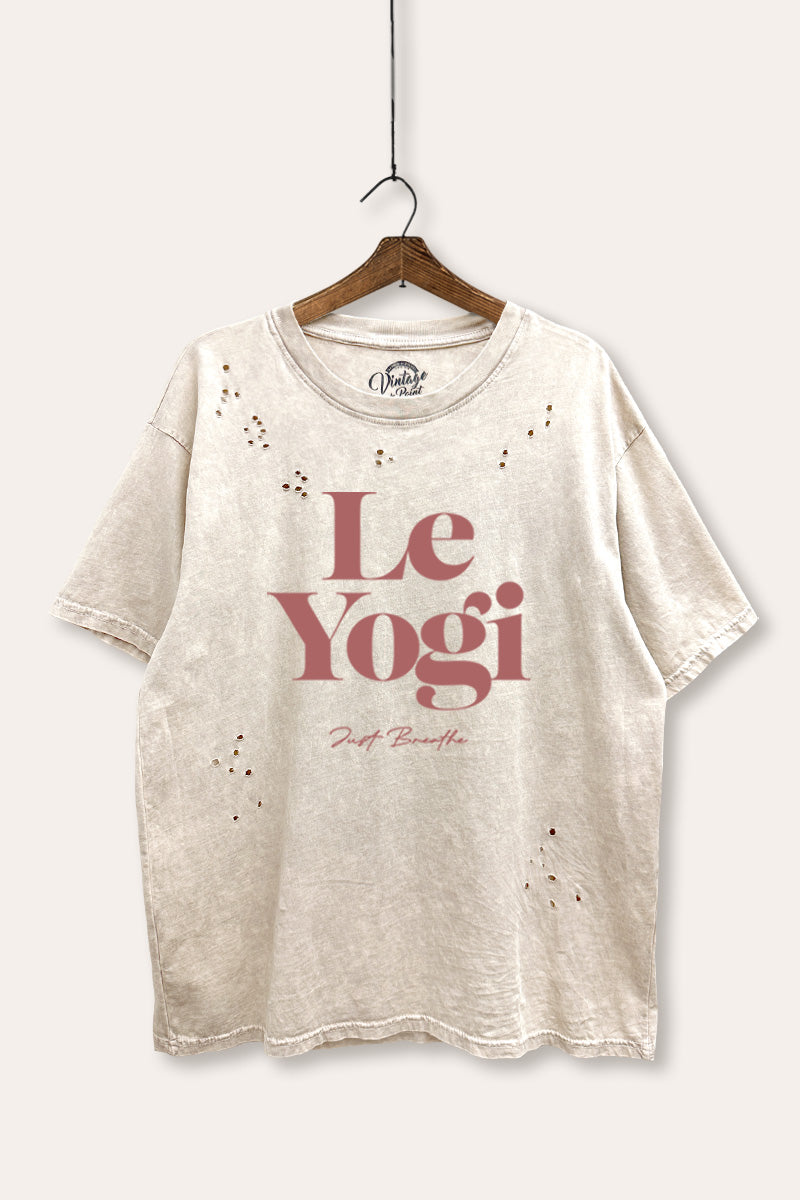 "le yogi" graphic mineral wash laser distress tee