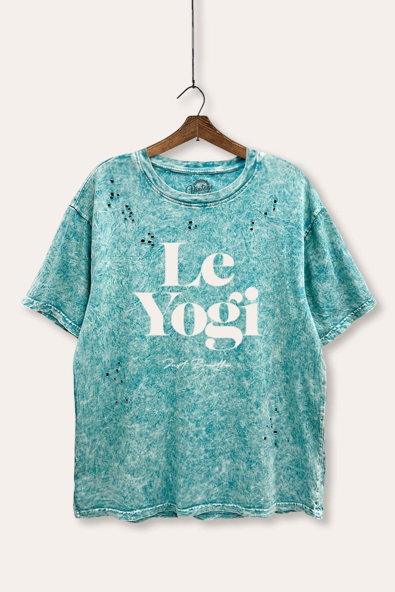 "le yogi" graphic mineral wash laser distress tee