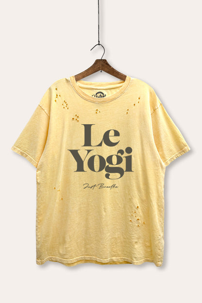 Le Yogi "Just Breathe" Graphic Mineral Wash Distress Tee