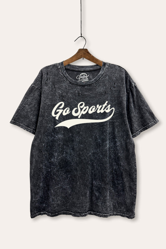 Go Sports Varsity Sports Graphic Mineral Wash Distress Tee