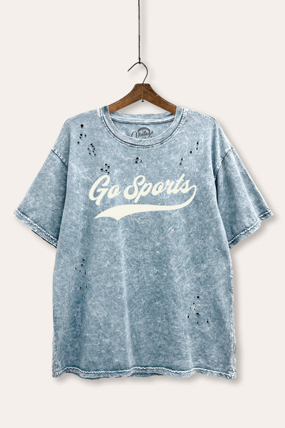 Go Sports Varsity Sports Graphic Mineral Wash Distress Tee