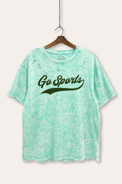 Go Sports Varsity Sports Graphic Mineral Wash Distress Tee