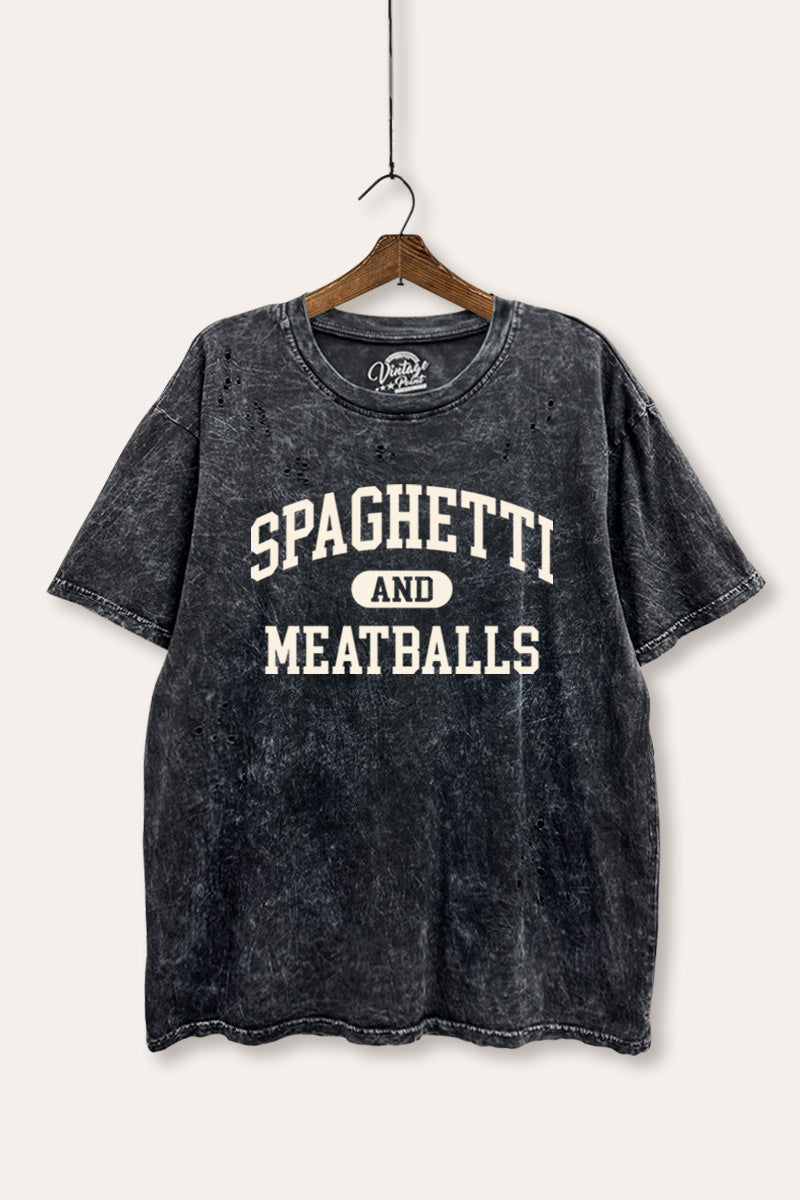 spaghetti & meatballs graphic mineral wash laser distress tee