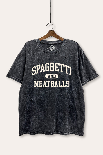 Spaghetti & Meatballs Graphic Mineral Wash Distresss Tee