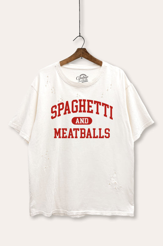 spaghetti & meatballs graphic mineral wash laser distress tee