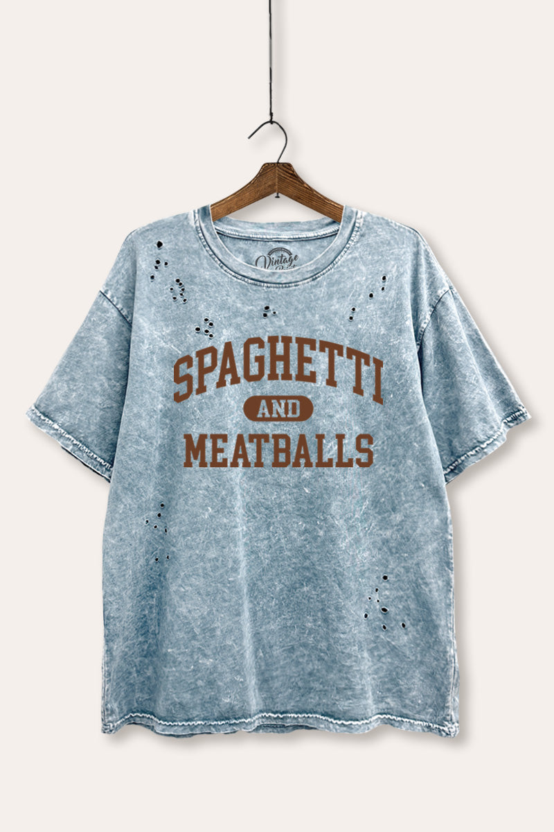 spaghetti & meatballs graphic mineral wash laser distress tee
