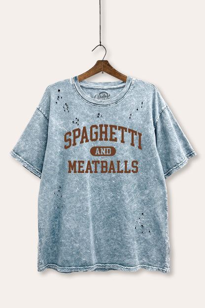 Spaghetti & Meatballs Graphic Mineral Wash Distresss Tee