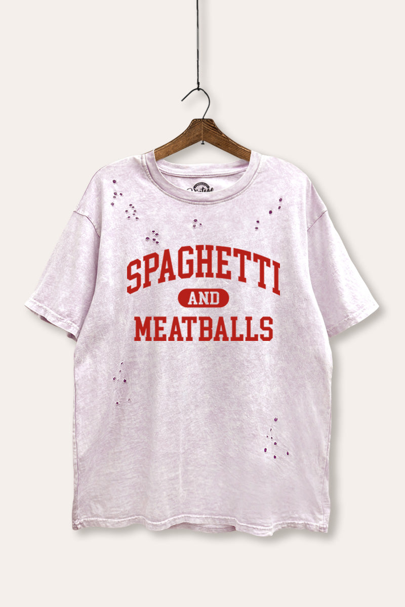 spaghetti & meatballs graphic mineral wash laser distress tee
