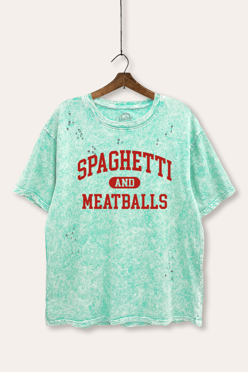 spaghetti & meatballs graphic mineral wash laser distress tee