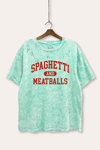 Spaghetti & Meatballs Graphic Mineral Wash Distresss Tee
