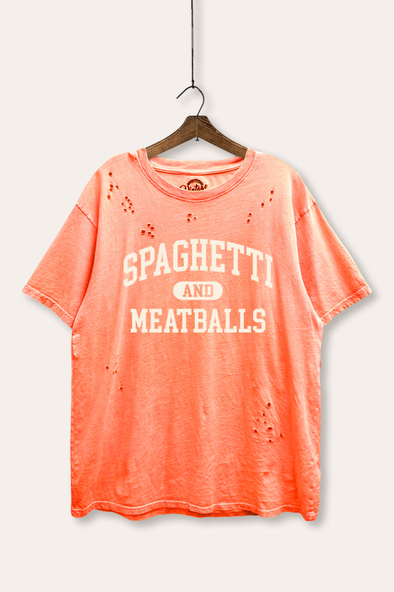 spaghetti & meatballs graphic mineral wash laser distress tee